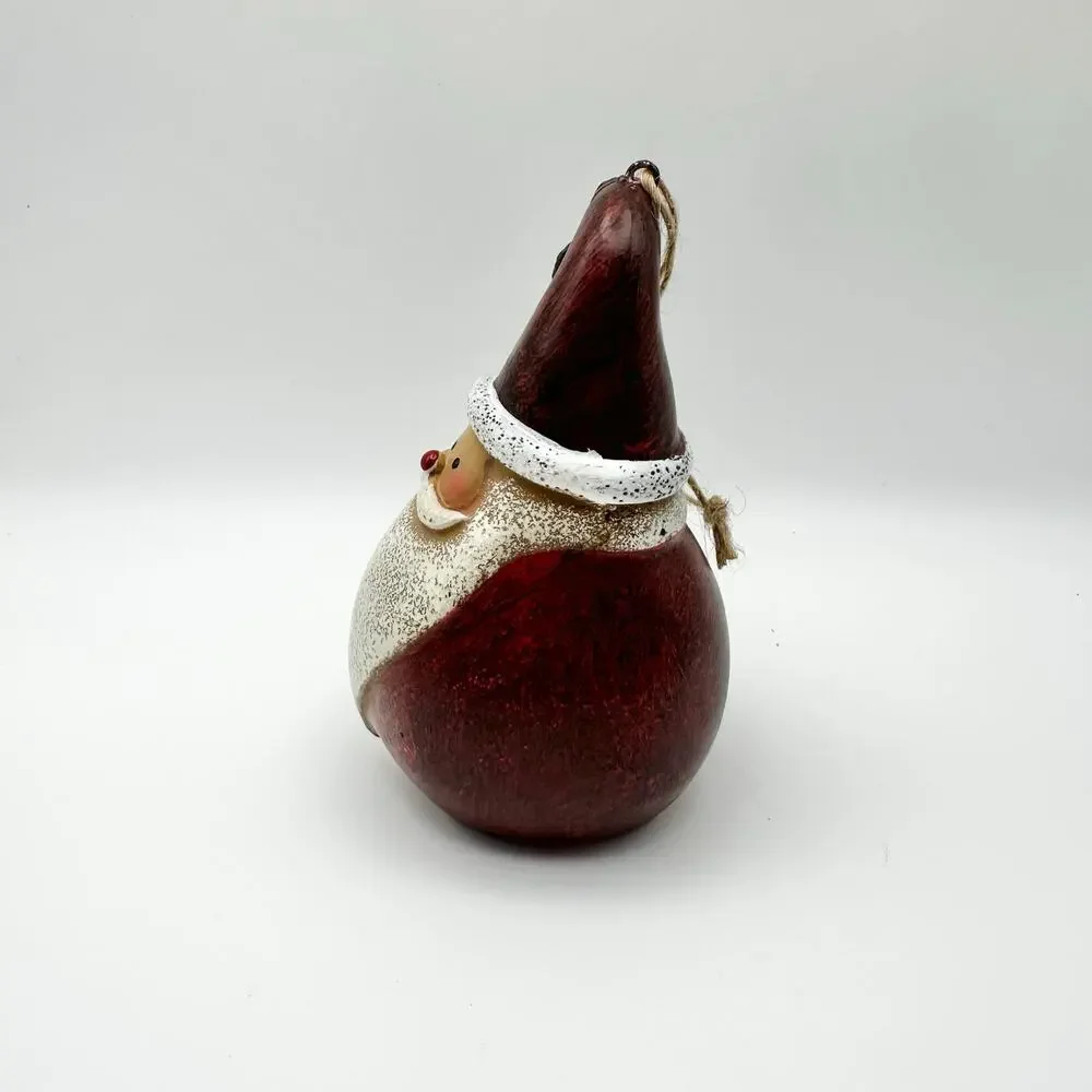 Vintage Unmarked Wooden Gourd Shaped Primitive Hand Painted Santa Ornament 4,5" - Picture 3 of 6